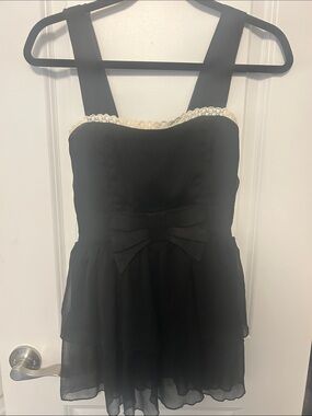 Freeway Black Tank Dress with Cream Scalloped Trim